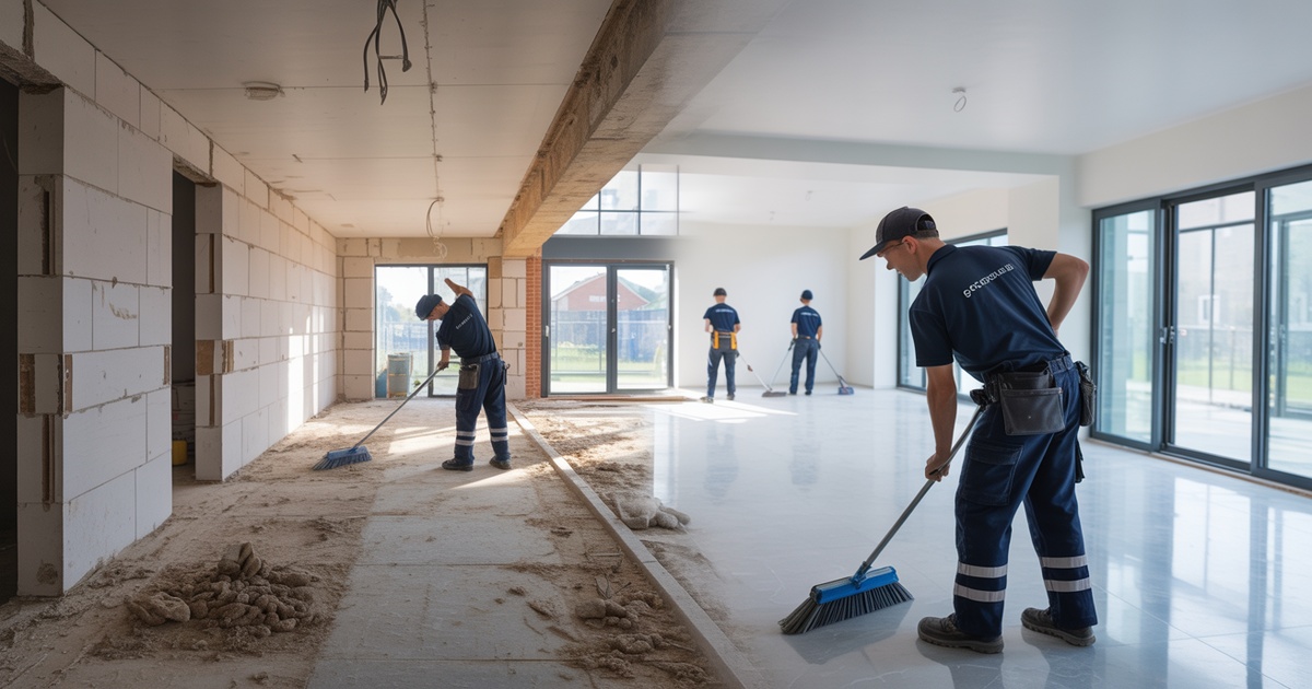 Post-construction cleaning of new build property showing before and after transformation