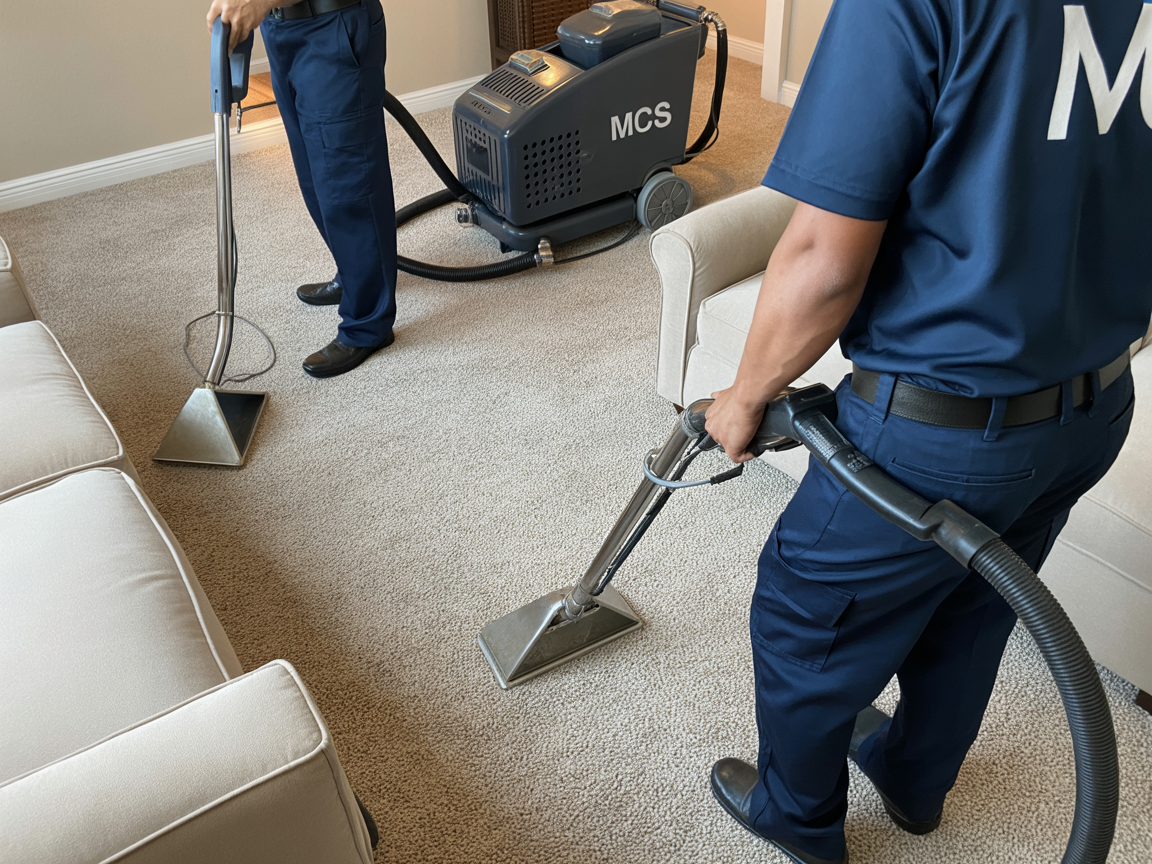Professional carpet cleaning service using hot water extraction steam cleaning