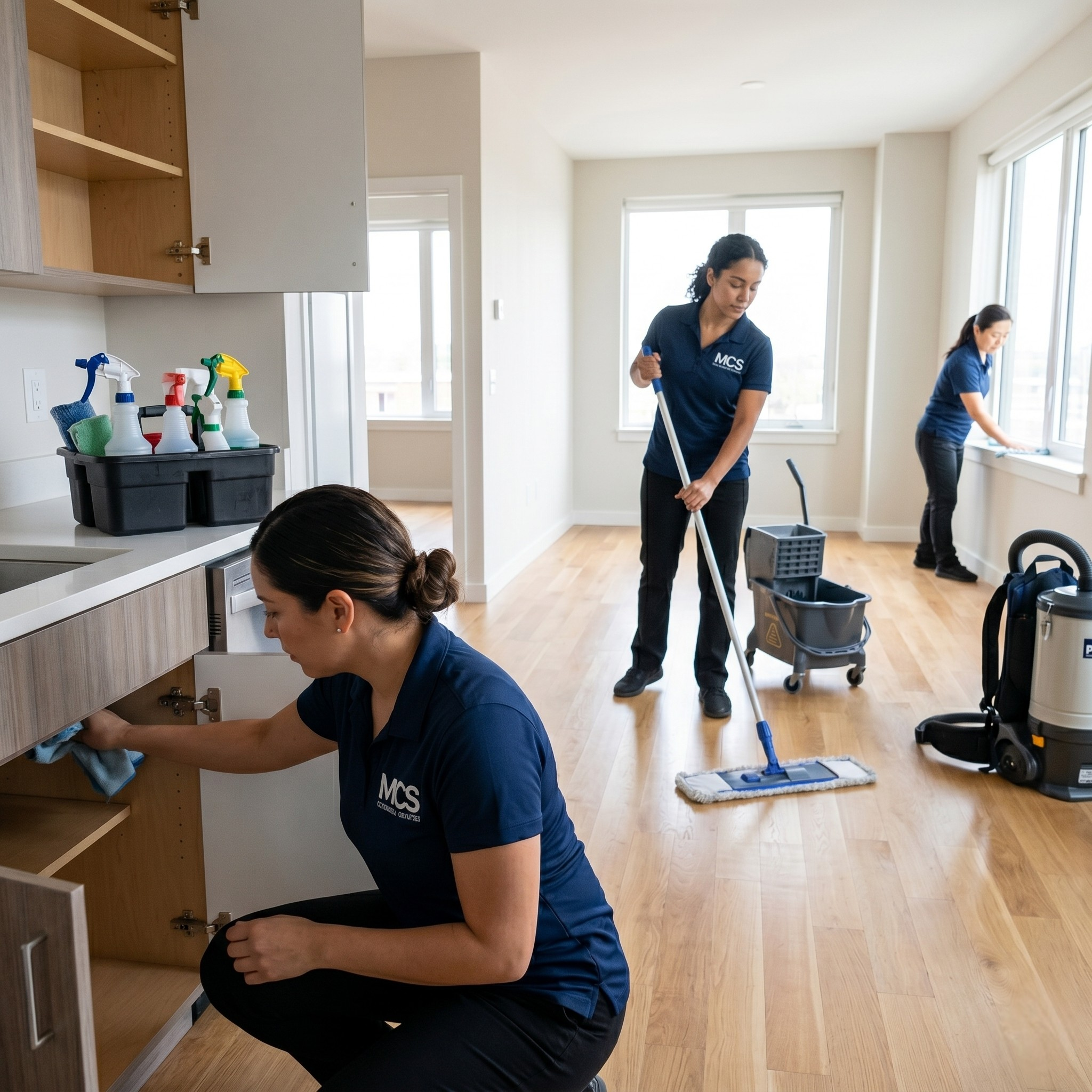 Professional move-in cleaning service - deep cleaning a kitchen before moving in